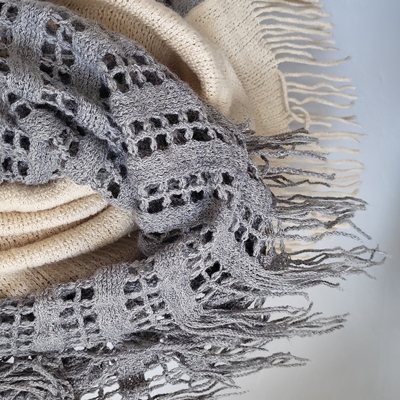 Fringe Infinity Gray and Tan Acrylic Scarf - Picture 3 of 4